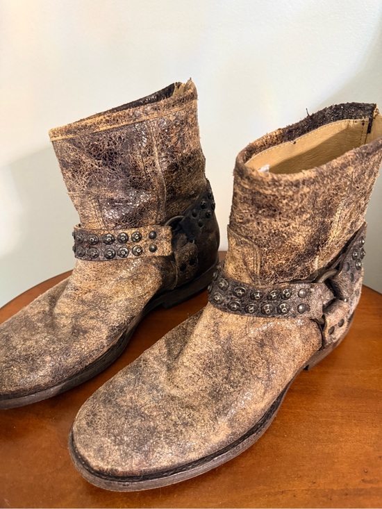 Frye Shoes - Frye Philip Moto Studded Distressed Brown Leather Ankle Boots